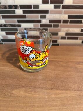 Vintage Garfield Glass Coffee Mug - Orange Cartoon Design